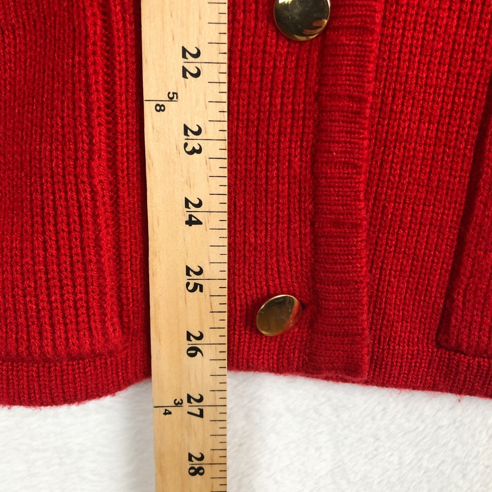 VTG Mark Fore & Strike Cardigan Sz 38 Red Acrylic Gold Buttons Pockets Sweater - Picture 5 of 9